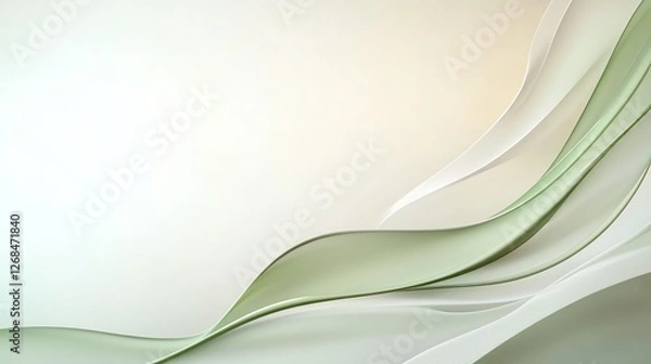 Fototapeta Abstract soft green and white waves flowing elegantly on a gradient background, creating a serene visual effect.
