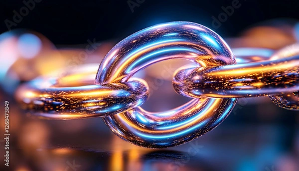 Fototapeta Abstract glowing chain link close-up. Possible use Stock photography for technology, security, or industrial themes