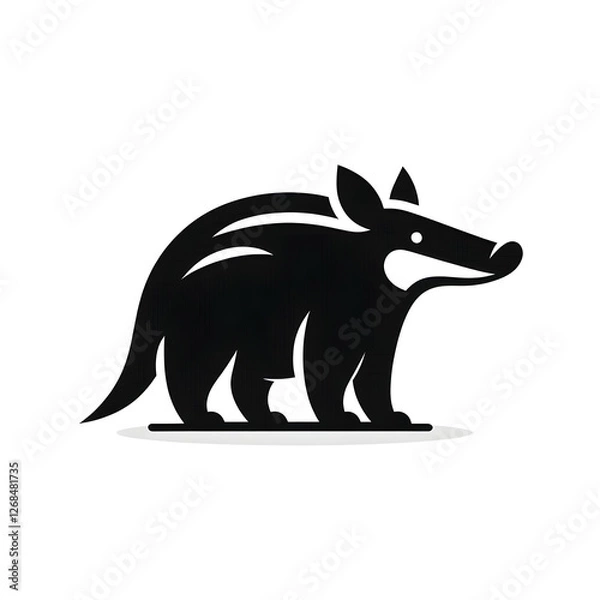 Fototapeta Flat and minimalist aardvark mascot logo icon of silhouette black shape design isolated on white background