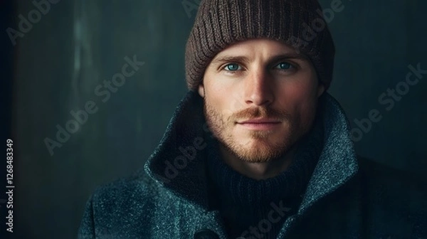 Fototapeta Portrait of a Man in a Winter Hat and Coat