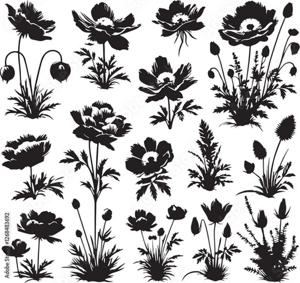 Obraz Black Color Rare flowers Silhouette Vector Illustration design, Solid White Background