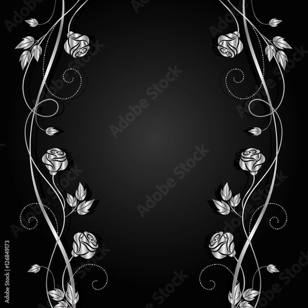 Obraz Silver flowers with shadow on dark background.