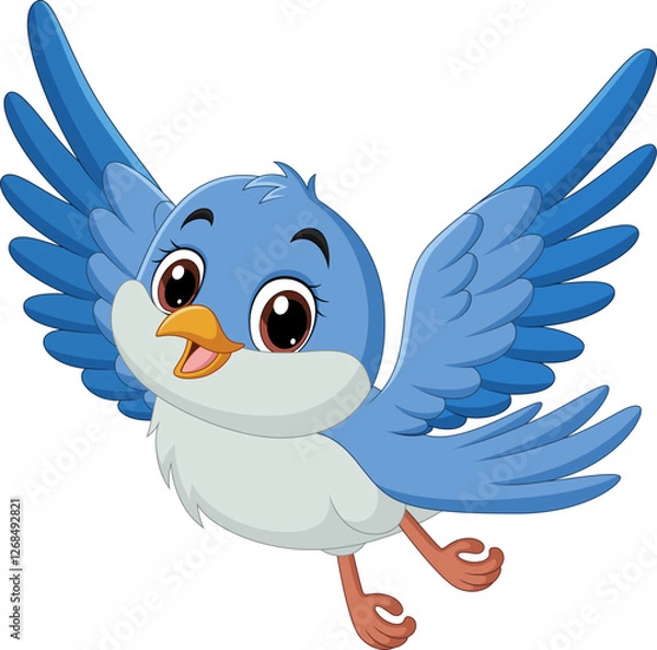 Obraz Cartoon a happy blue bird flying