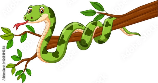 Obraz Cartoon snake on a tree branch