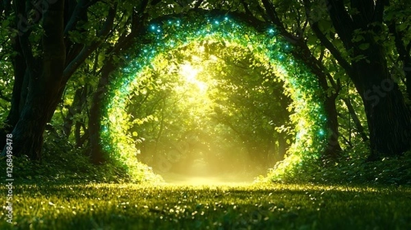 Fototapeta Magical forest portal sunrise fantasy background
