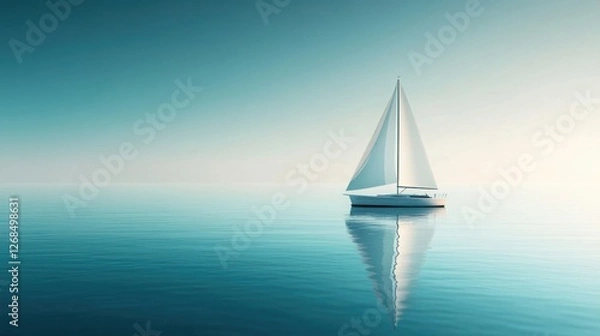 Obraz White Sailboat on Calm Teal Ocean Under Light Blue Sky