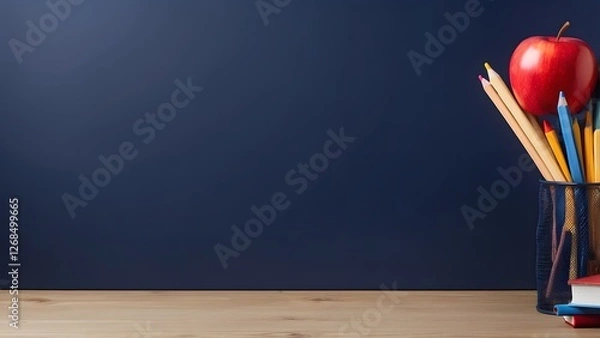 Fototapeta Teacher banner with empty space Without Text, Navy background, holiday banner poster background for advertisement ads