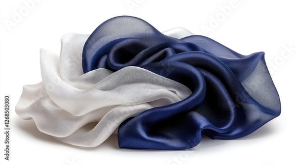 Obraz Elegant navy and white silk fabric, draped, studio shot, textile texture