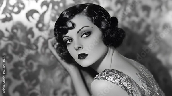 Fototapeta Vintage Glamour: A Black and White Portrait of a 1920s Flapper