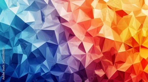 Obraz Colorful background with low-poly geometric shapes, a gradient of colors from orange to blue, vector illustration, vector art, flat design, bright color gradients