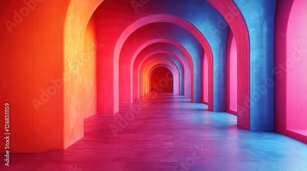 Fototapeta Colorful Arched Corridor with Vibrant Lighting Effects and Shadows