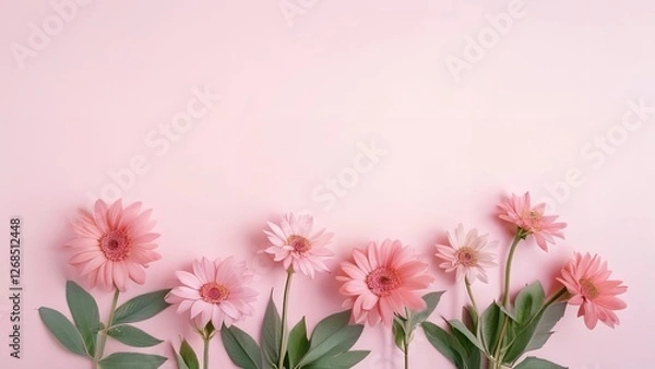 Fototapeta a vase filled with pink flowers next to a pink wall and some blue vases