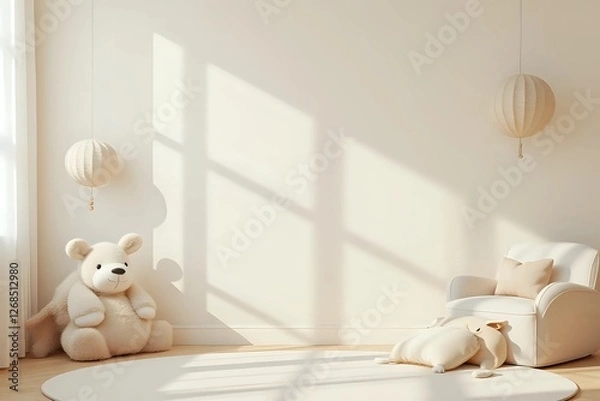 Obraz Mockup wall in the children's room on wall cream color background with copy space