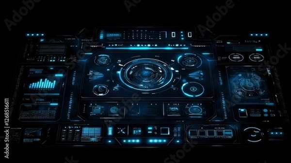 Obraz Futuristic Technology Interface Sci-Fi HUD Control Panel with Glowing Blue Lights