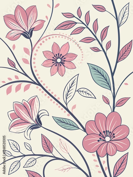 Fototapeta Vintage floral pattern with seamless spring leaf design