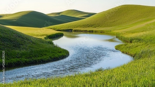 Obraz Serene River Winding Through Rolling Green Hills
