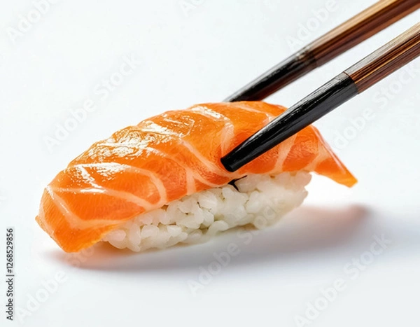 Fototapeta Delicious sushi with salmon isolated white background.