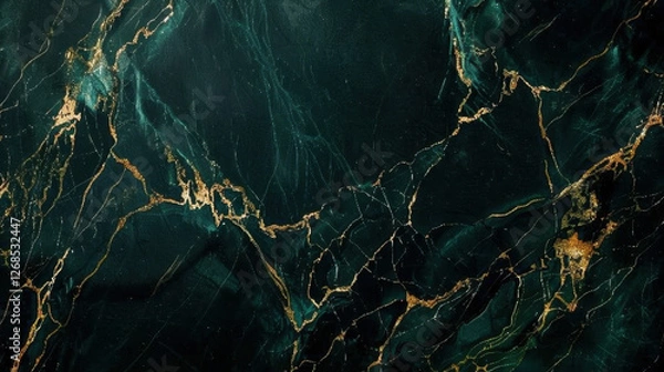 Fototapeta Luxurious green marble texture with golden veins, perfect for backgrounds or design elements. rich colors and intricate patterns evoke elegance and sophistication