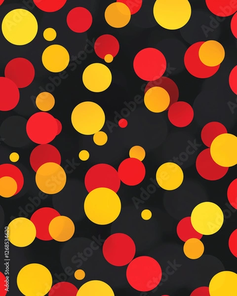 Fototapeta Abstract background yellow red black polka dot pattern colorful geometric retro style design fun print poster textile party vibe copy space backdrop template