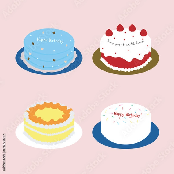 Obraz Colorful Birthday Cake Illustration