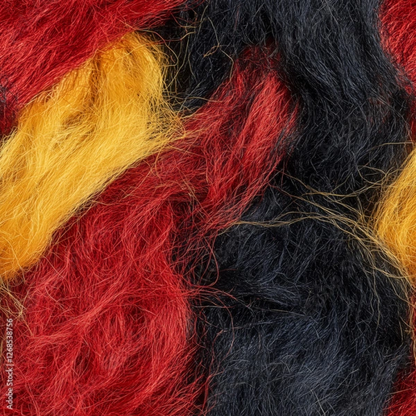 Fototapeta Aboriginal red yellow black yarn texture indigenous wool natural fiber background australia naidoc cultural handmade fluffy concept craft sustainability reconciliation seamless tile repeat pattern 