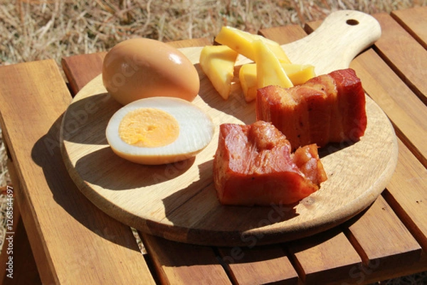 Obraz 燻製卵とチーズとベーコンのイメージ
