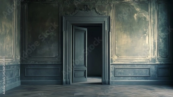 Fototapeta Mysterious Open Doorway in a Decaying Mansion