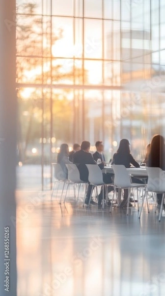 Fototapeta From above of group of diverse colleagues in formal clothing discussing business ideas while gathering at table in modern office and working together