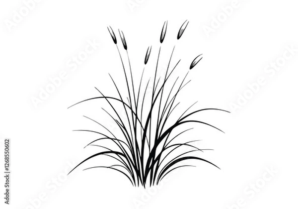 Fototapeta Silhouette Design of a Grass Bundle with Tall Natural Blades in a Minimalist Botanical Style