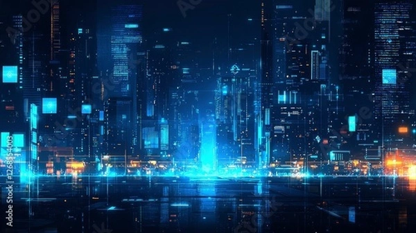 Fototapeta Futuristic Cityscape at Night Neon Lights and Digital Architecture