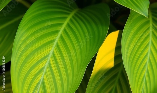 Fototapeta A luxurious golden-green leaf with soft golden highlights, blending rich greenery with warmth and delicate natural veins for an elegant, artistic feel