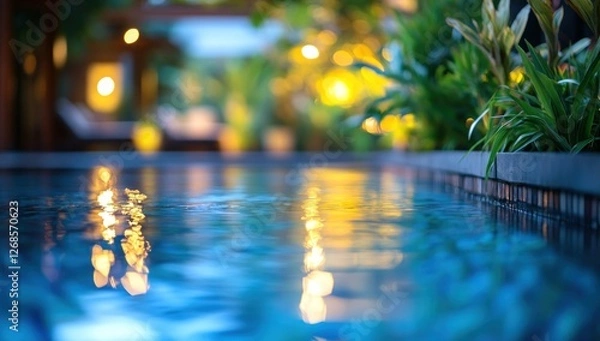 Obraz Serene Night Poolside: Tranquil Reflections and Warm Lights