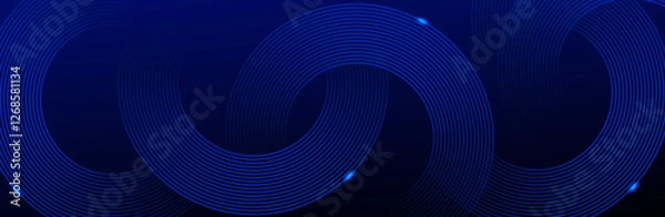 Fototapeta Dark blue abstract background with glowing geometric lines. Modern shiny blue diagonal rounded lines pattern. Futuristic technology concept. Suit for cover, poster, presentation, banner, and website