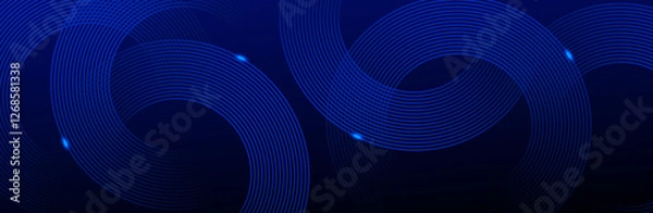Fototapeta Dark blue abstract background with glowing geometric lines. Modern shiny blue diagonal rounded lines pattern. Futuristic technology concept. Suit for cover, poster, presentation, banner, and website