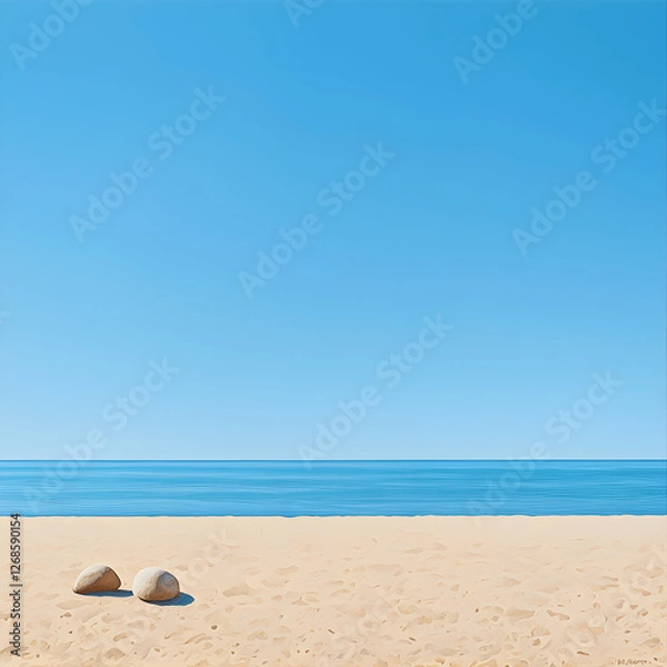 Fototapeta Two Stones on Sandy Beach Under a Clear Blue Sky