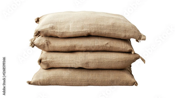 Obraz stack of brown burlap sacks isolated on black background