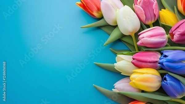 Obraz colorful paper flowers on blue background for mother's day or mothers'day event