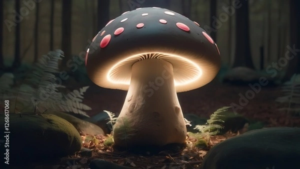 Fototapeta this is an image of a mushroom in the night sky next to flowers and a plant