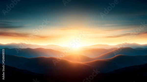 Fototapeta Vibrant Sunset Over Dark Mountain Range