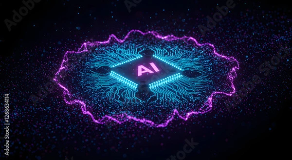Fototapeta Futuristic AI Chip with Neural Network Visualization and AI spreading and AI awareness