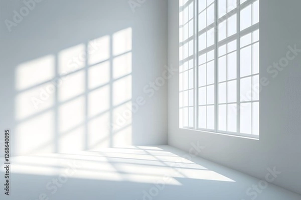 Fototapeta Bright Sunlight Streaming Through Large Window Illuminates Empty Room Corner