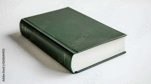 Fototapeta A luxurious hardcover book with a glossy metallic green finish, sharp detailing, and a sleek modern design, isolated on a white surface