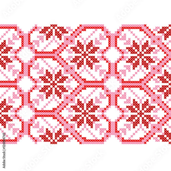 Fototapeta Horizontal Seamless Pattern in the form of Hearts and Flowers from the Cross