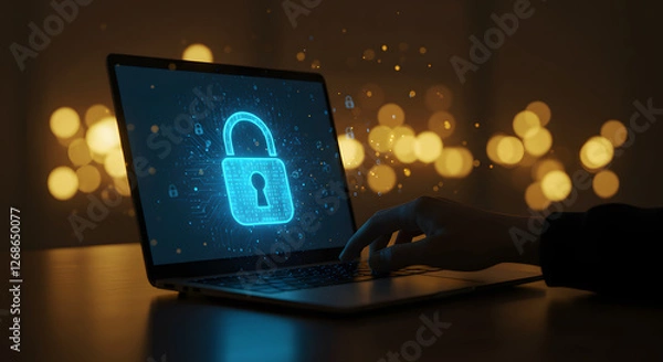 Fototapeta Cybersecurity Concept with Digital Lock on Laptop Screen