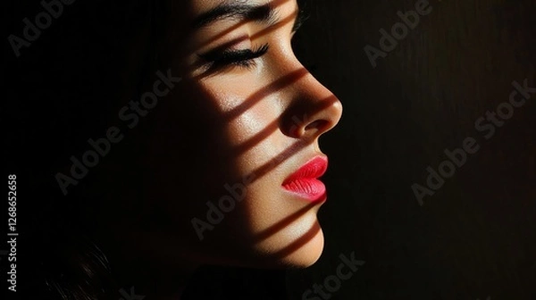 Fototapeta Striking portrait of a model with vibrant pink lips, capturing bold elegance and modern allure.