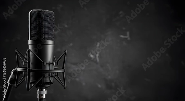Fototapeta Professional studio microphone isolated on dark grey concrete background