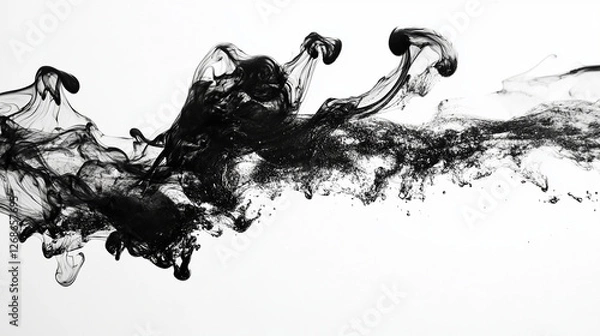 Fototapeta A splash of black ink spreading in clear water forming