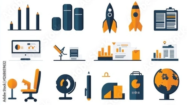 Fototapeta Pixel Art Business and Data Icon Set on White Backgrounds for Web Design