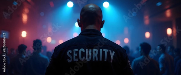 Fototapeta Adult man security guard at crowded event, safety concept.