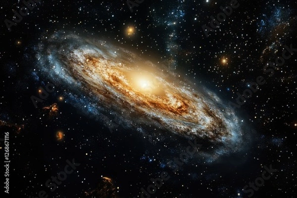 Fototapeta Majestic spiral galaxy illuminated by bright central star amidst countless stars in space